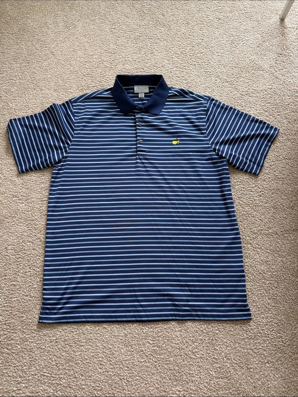Masters Navy and White Striped Polo Shirt